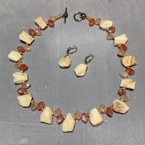 Necklace and earrings, pink agate